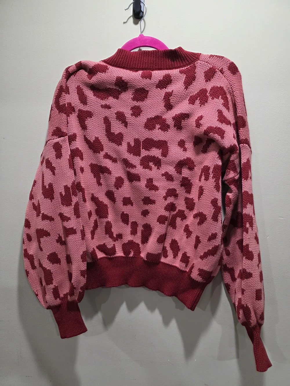 ARULA Light Red and Red Leopard-Print Crewneck Sweater